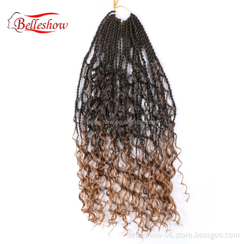 22" 20Strands/Pack Black Brown Ombre Braiding Hair Extensions Messy Senegalese Twist Crochet Hair With Curly Ends